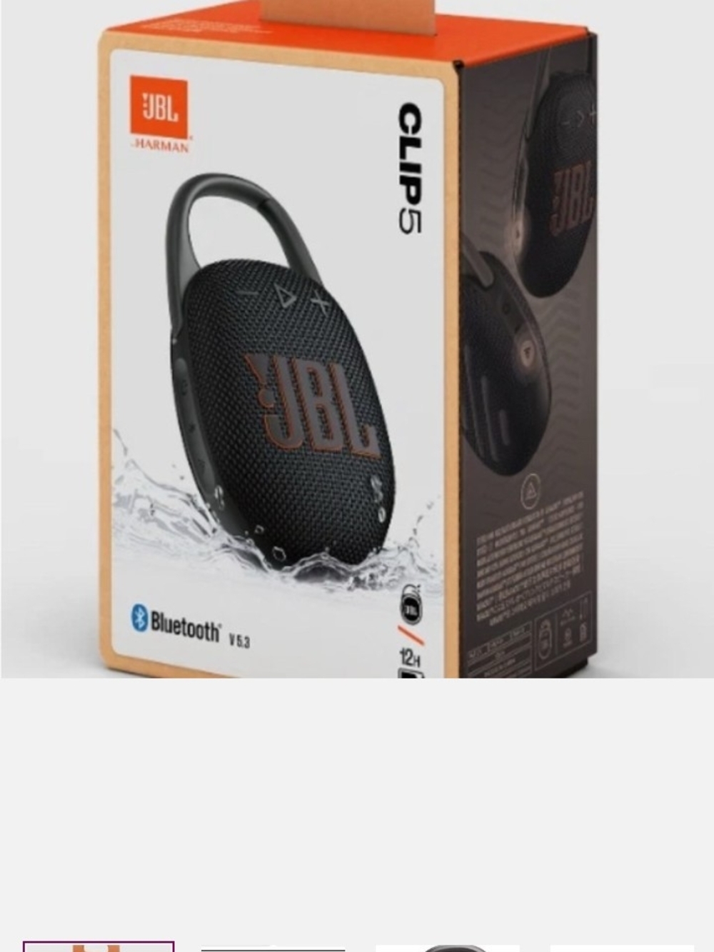 Harman JBL Clip 5 Portable Bluetooth Speaker - Black with Orange Logo